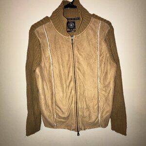 By Design Sport Y2K Tan Suede & Knit Zip Jacket - Early 2000s Vibes